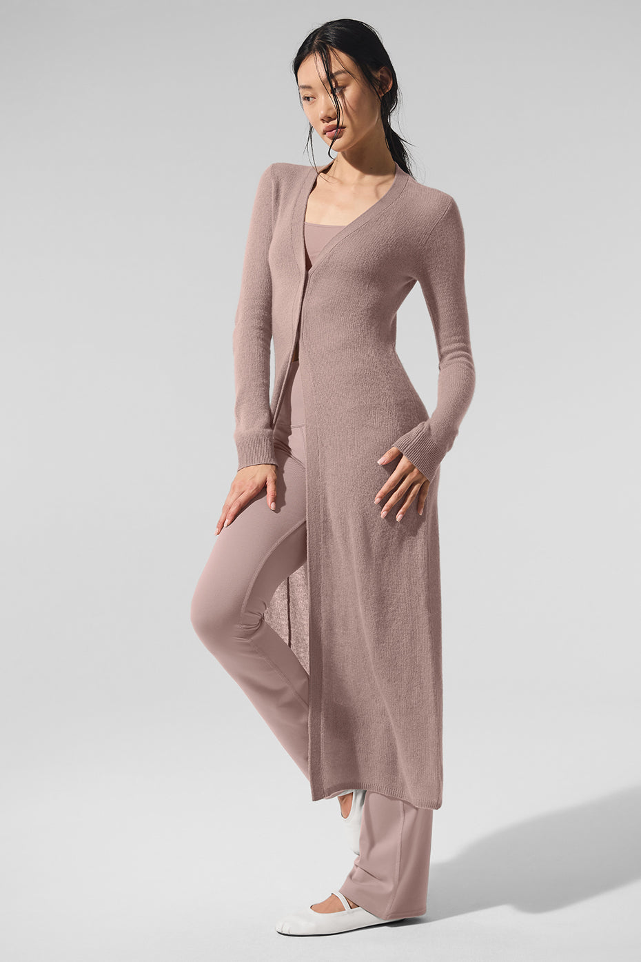 alo Sheer Cashmere Long Cardigan - Taupe