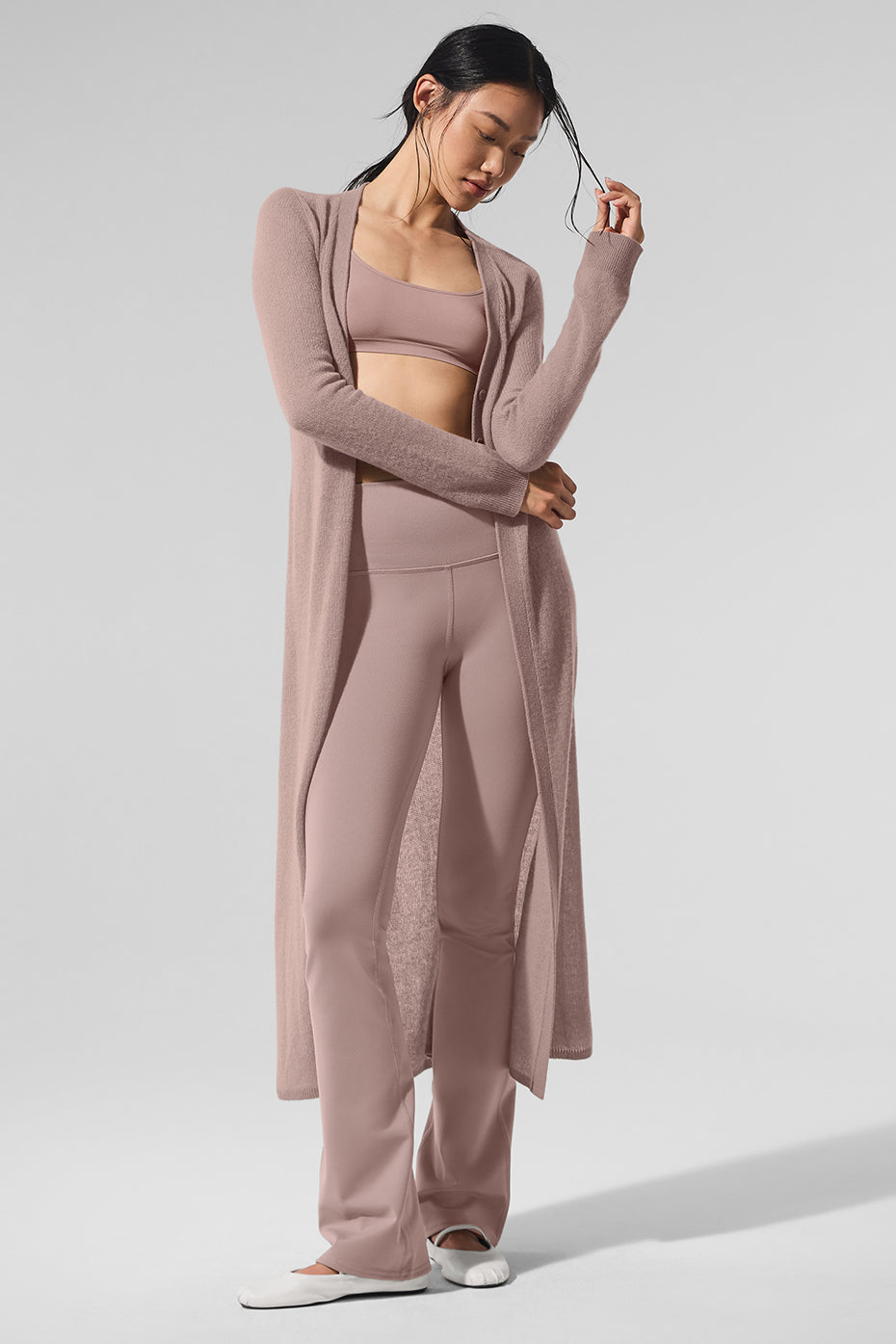 alo Sheer Cashmere Long Cardigan - Taupe