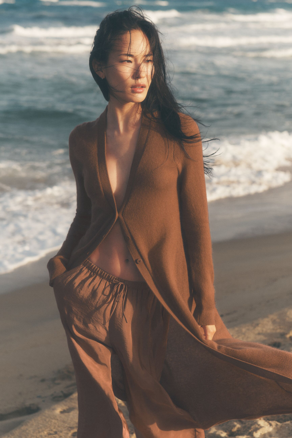 alo Sheer Cashmere Long Cardigan - Sun Kissed Brown