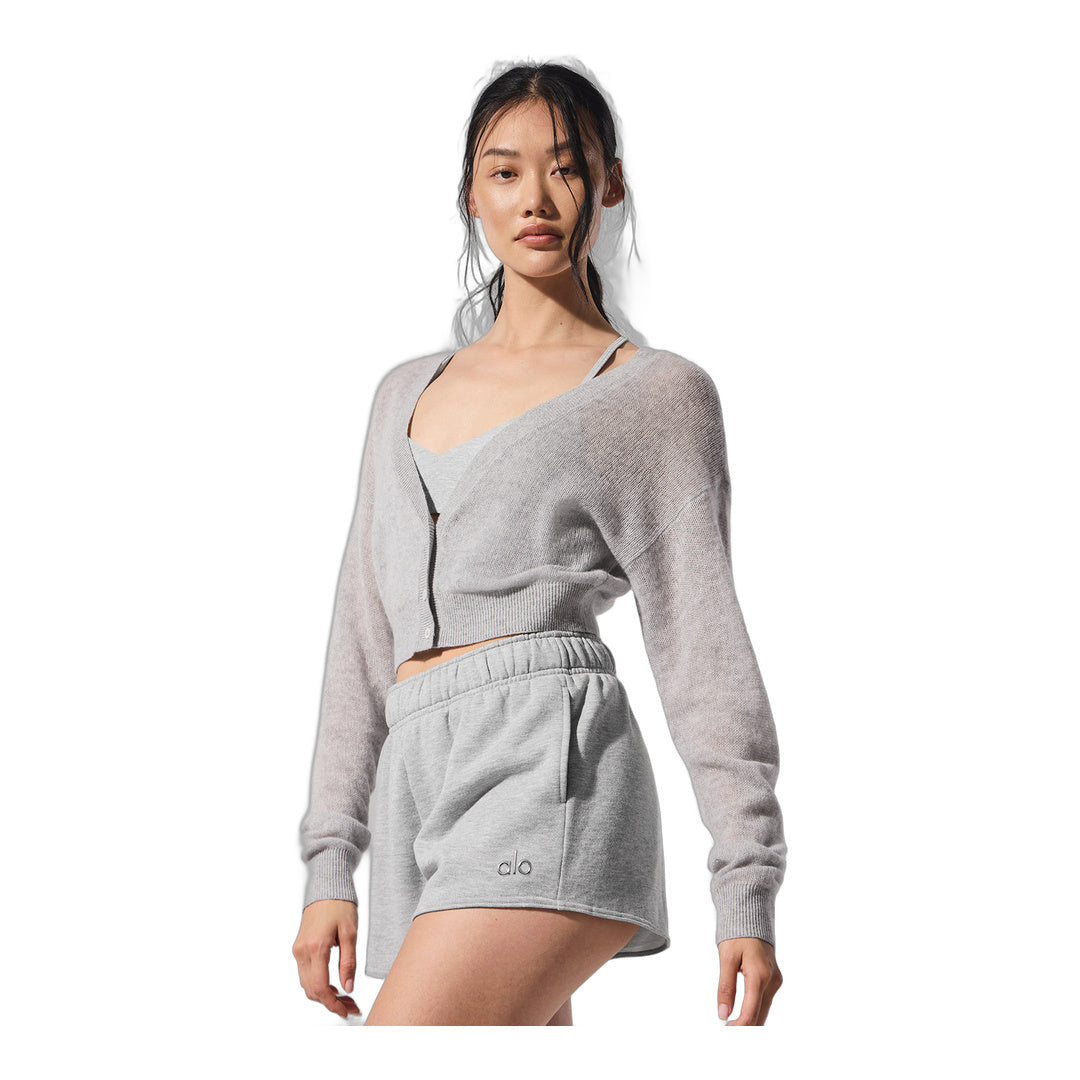 alo Sheer Cashmere Cropped Cardigan - Athletic Heather Grey