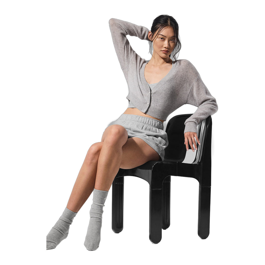 alo Sheer Cashmere Cropped Cardigan - Athletic Heather Grey