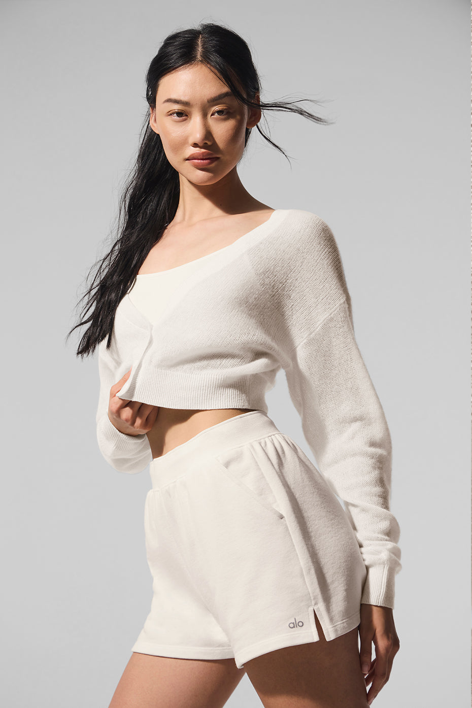 alo Sheer Cashmere Cropped Cardigan - Ivory