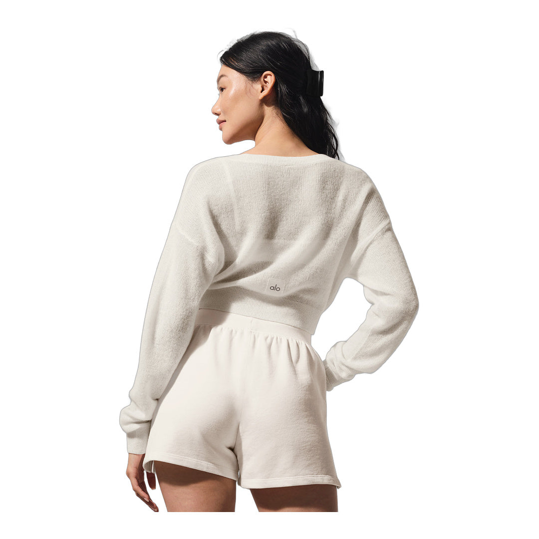 alo Sheer Cashmere Cropped Cardigan - Ivory