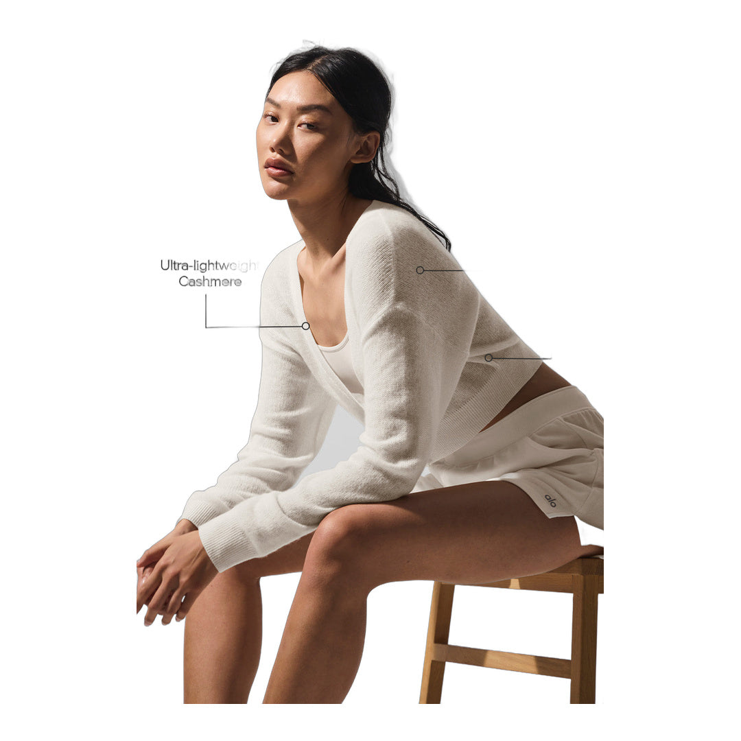 alo Sheer Cashmere Cropped Cardigan - Ivory