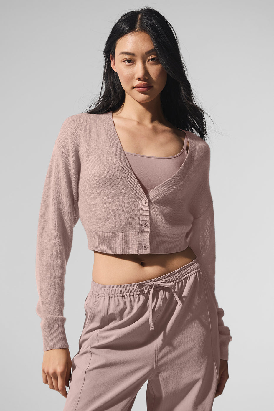 alo Sheer Cashmere Cropped Cardigan - Taupe