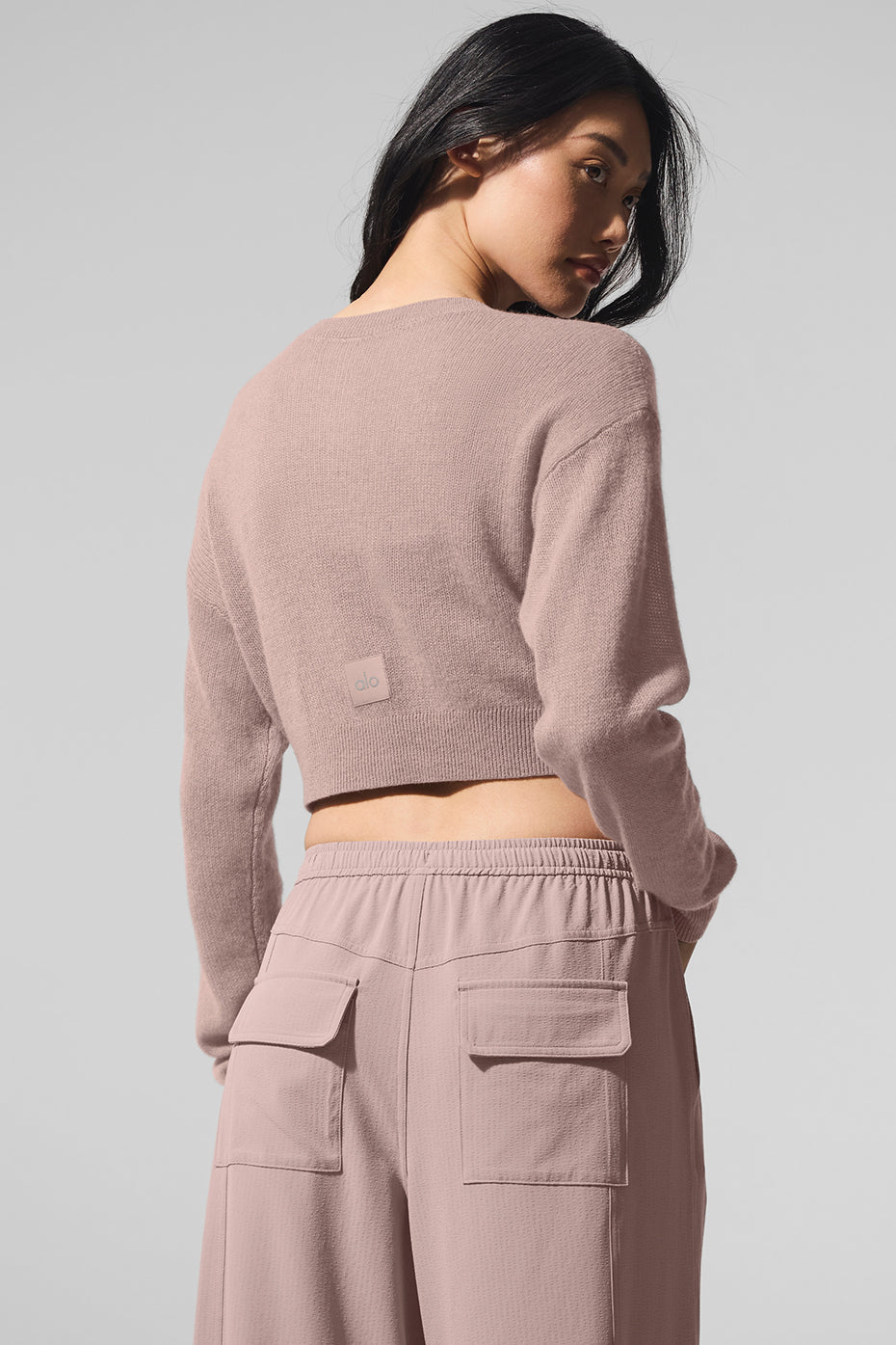 alo Sheer Cashmere Cropped Cardigan - Taupe