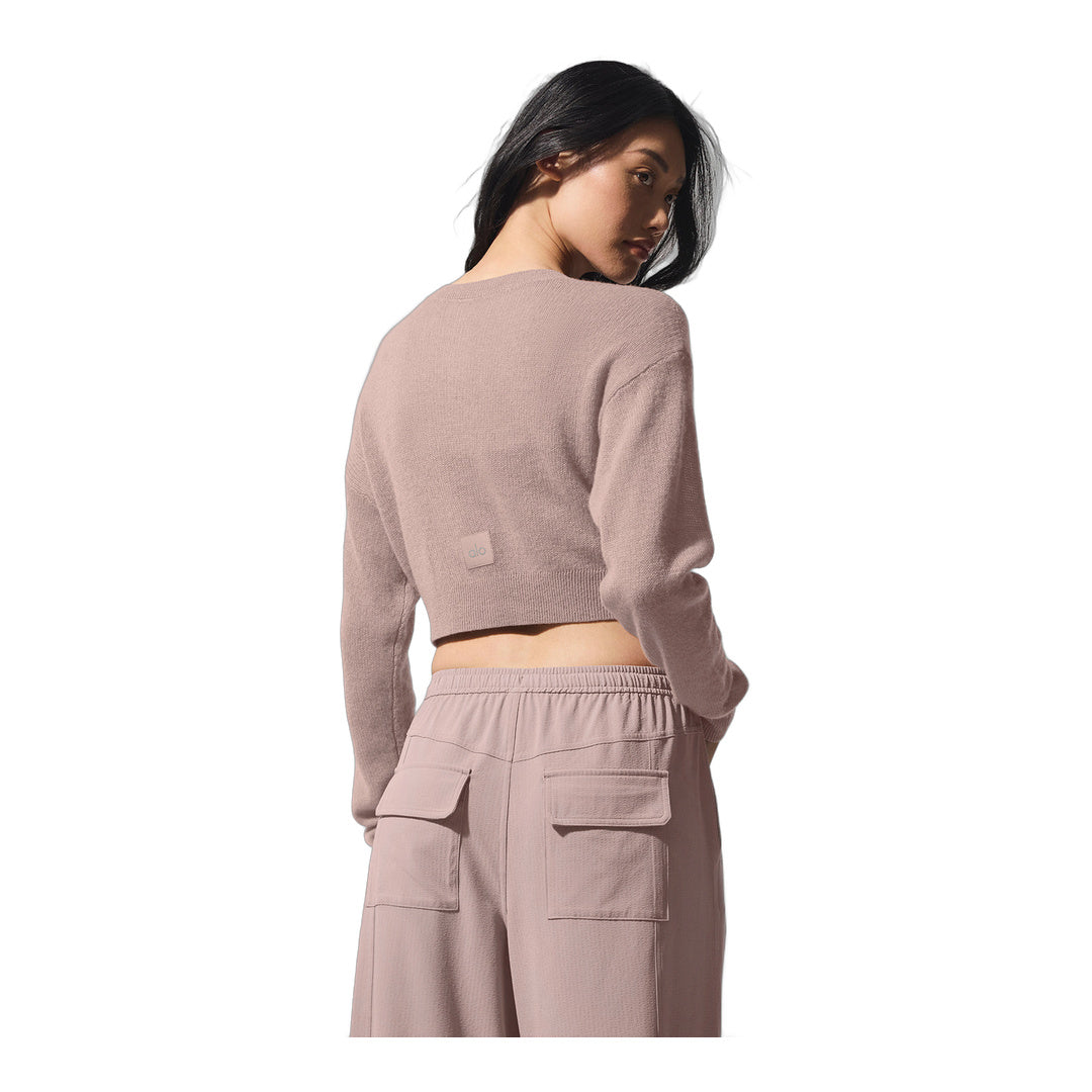 alo Sheer Cashmere Cropped Cardigan - Taupe