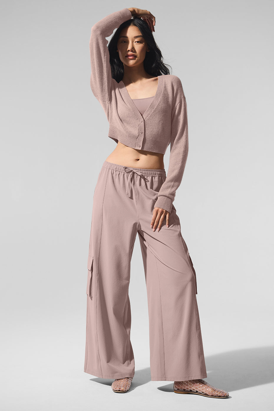 alo Sheer Cashmere Cropped Cardigan - Taupe