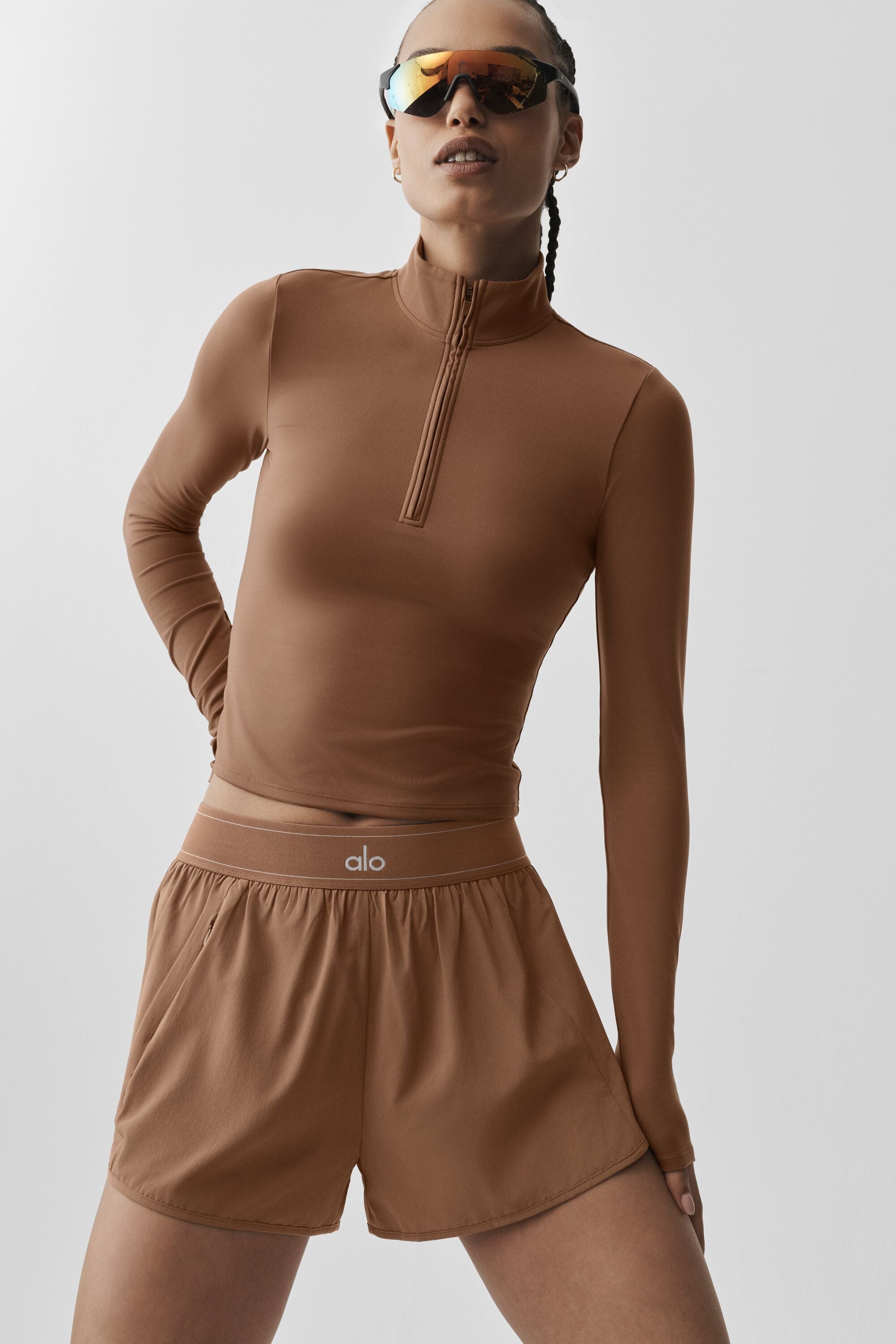 alo ALO Softsculpt Precision 1/4 Zip Long Sleeve - Sun Kissed Brown
