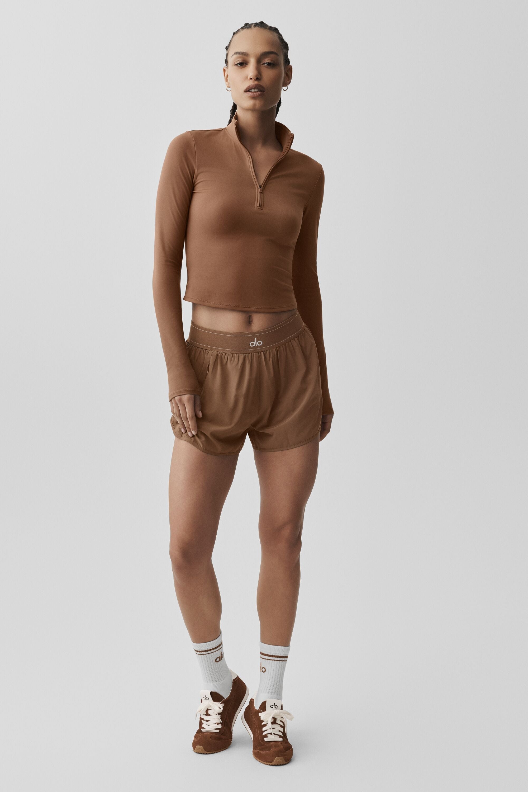 alo ALO Softsculpt Precision 1/4 Zip Long Sleeve - Sun Kissed Brown