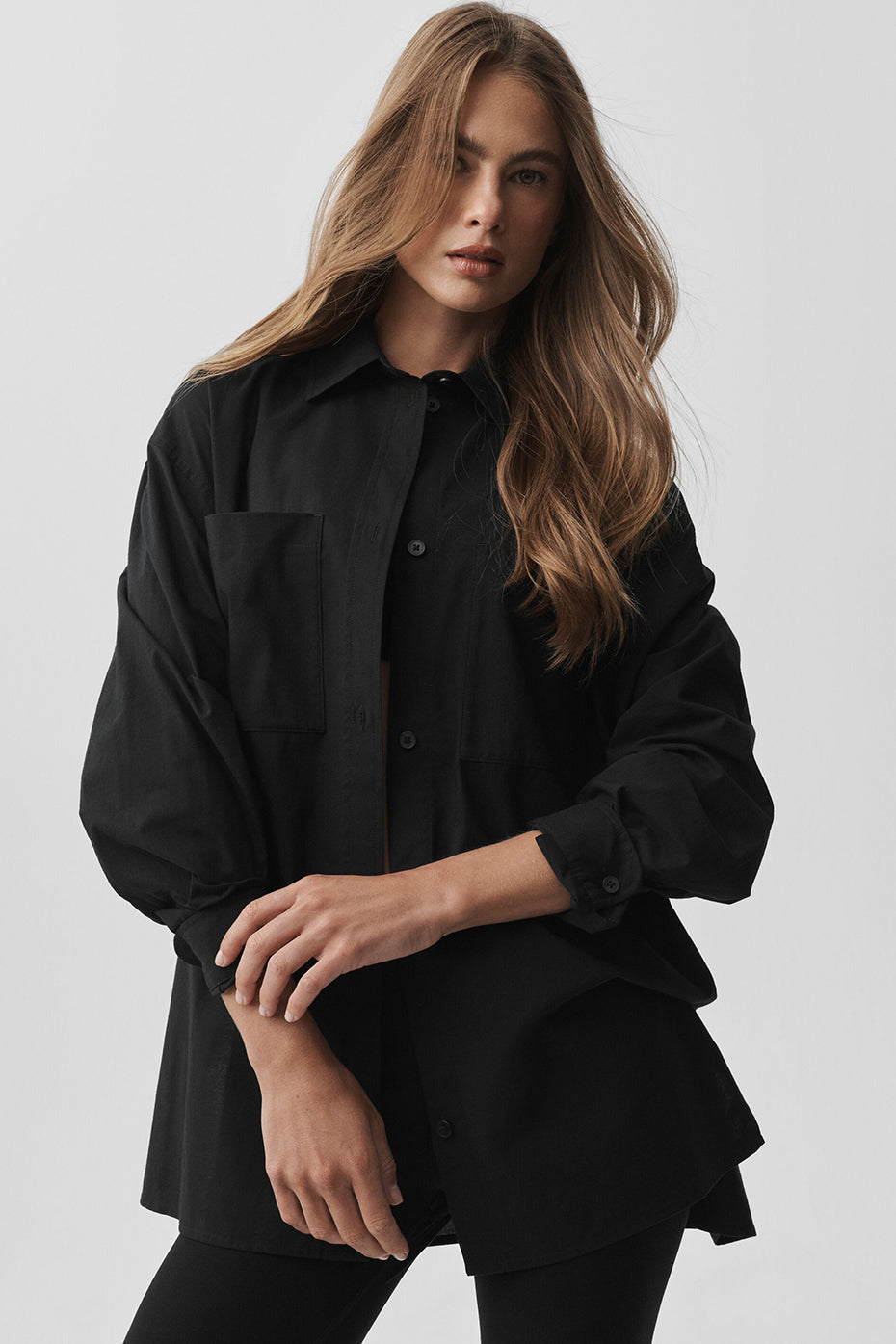 alo Cotton Real Deal Button Up Long Sleeve - Black