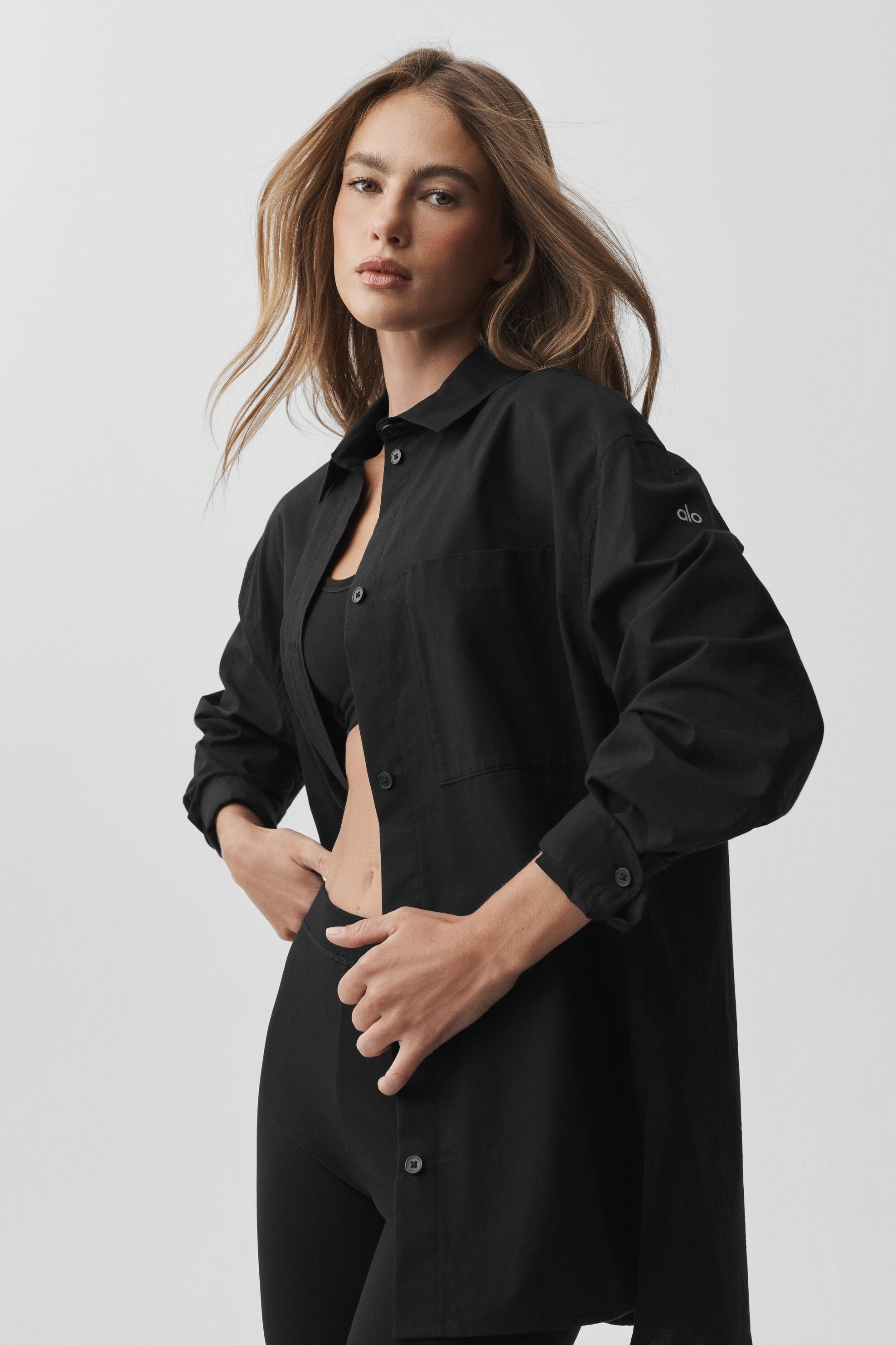 alo Cotton Real Deal Button Up Long Sleeve - Black