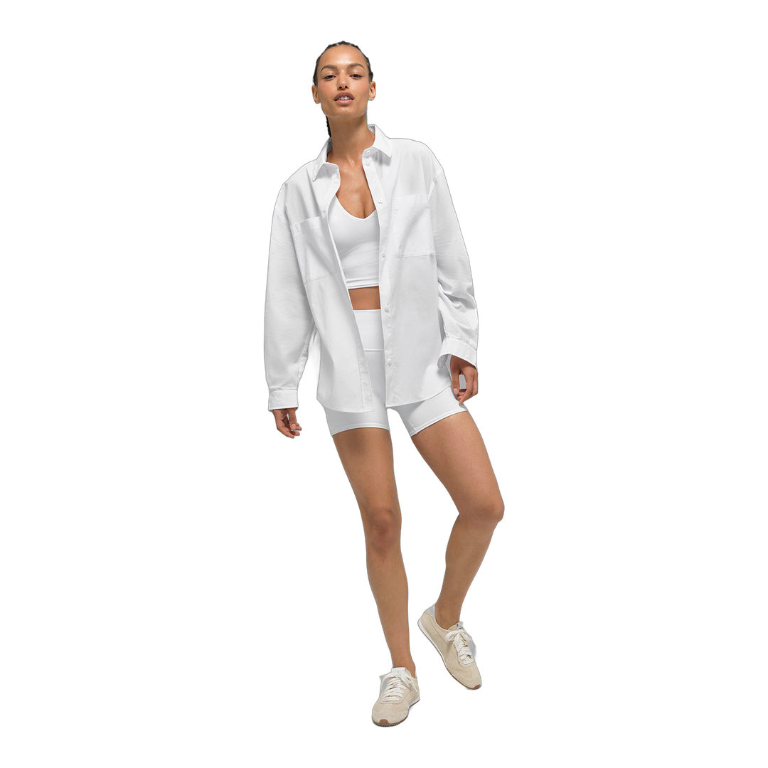 alo Cotton Real Deal Button Up Long Sleeve - White