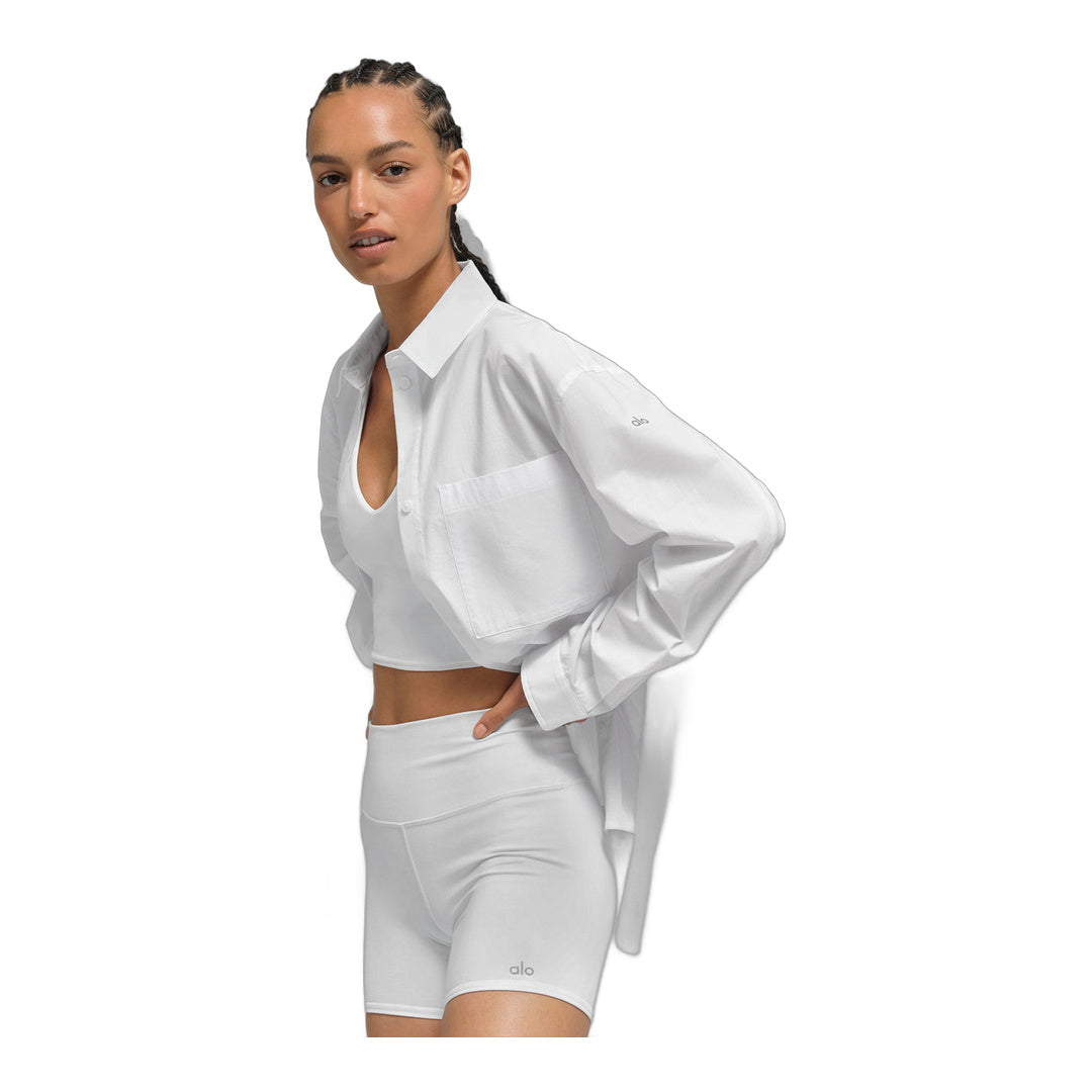 alo Cotton Real Deal Button Up Long Sleeve - White