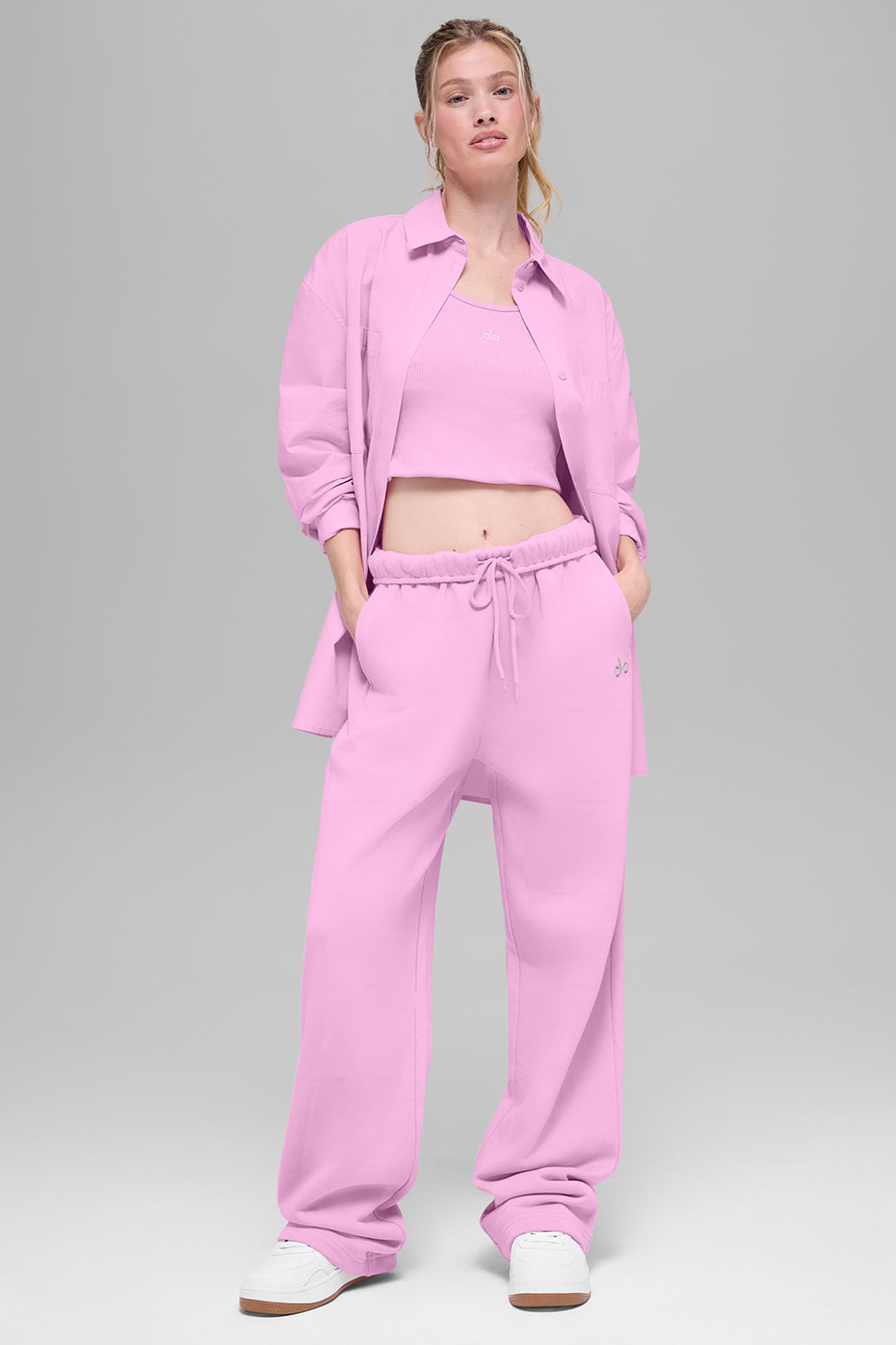 alo Cotton Real Deal Button Up Long Sleeve - Candy Heart Pink