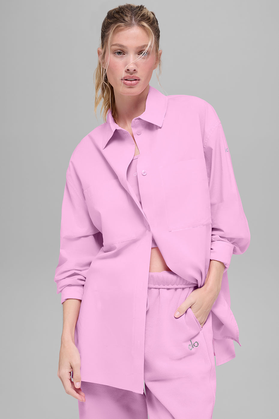alo Cotton Real Deal Button Up Long Sleeve - Candy Heart Pink
