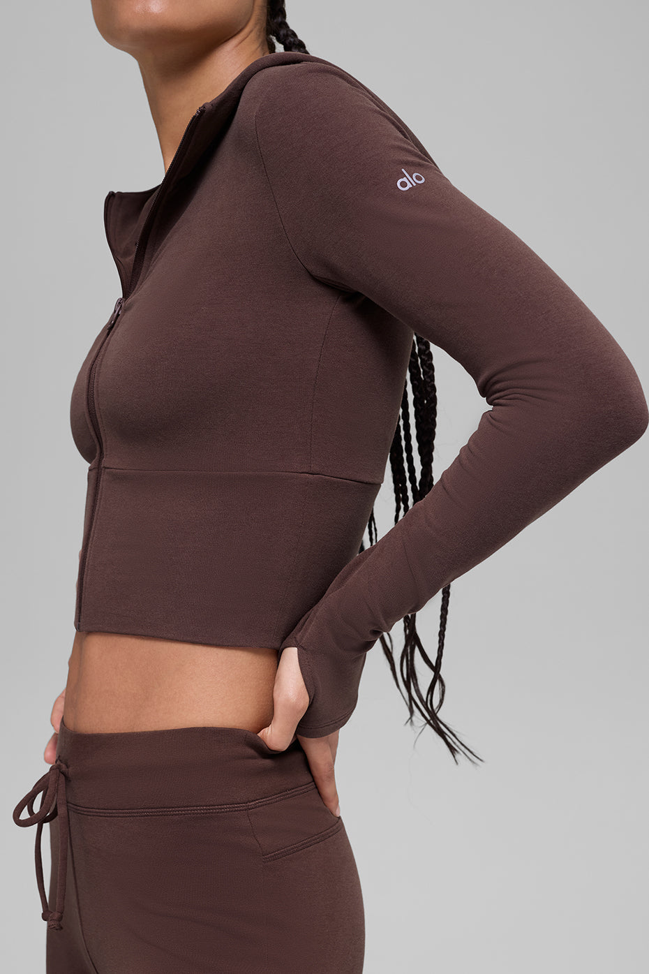 alo Sway Full Zip Hoodie - Brownstone