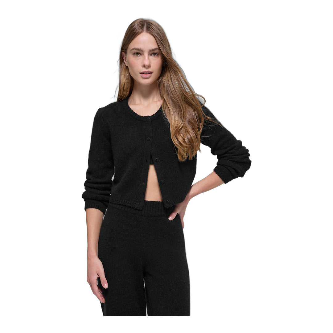 alo Wool Cashmere New Class Cropped Cardigan - Black
