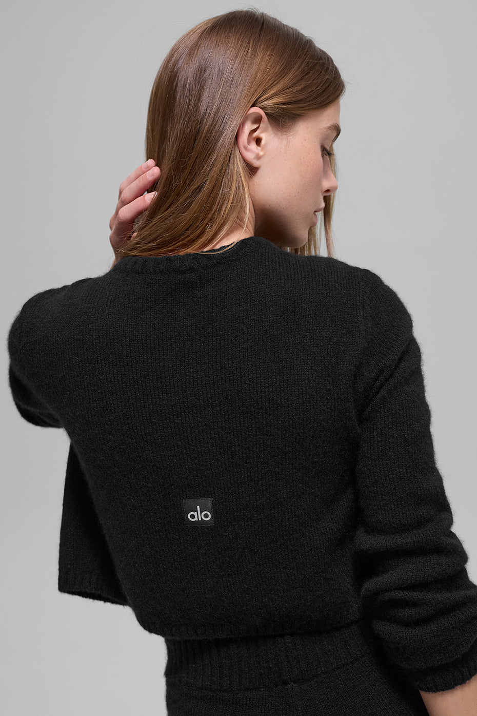 alo Wool Cashmere New Class Cropped Cardigan - Black