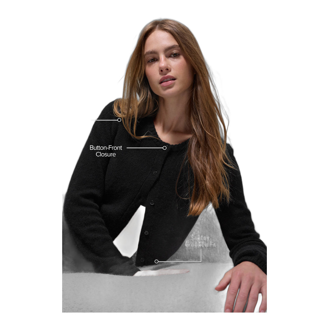 alo Wool Cashmere New Class Cropped Cardigan - Black