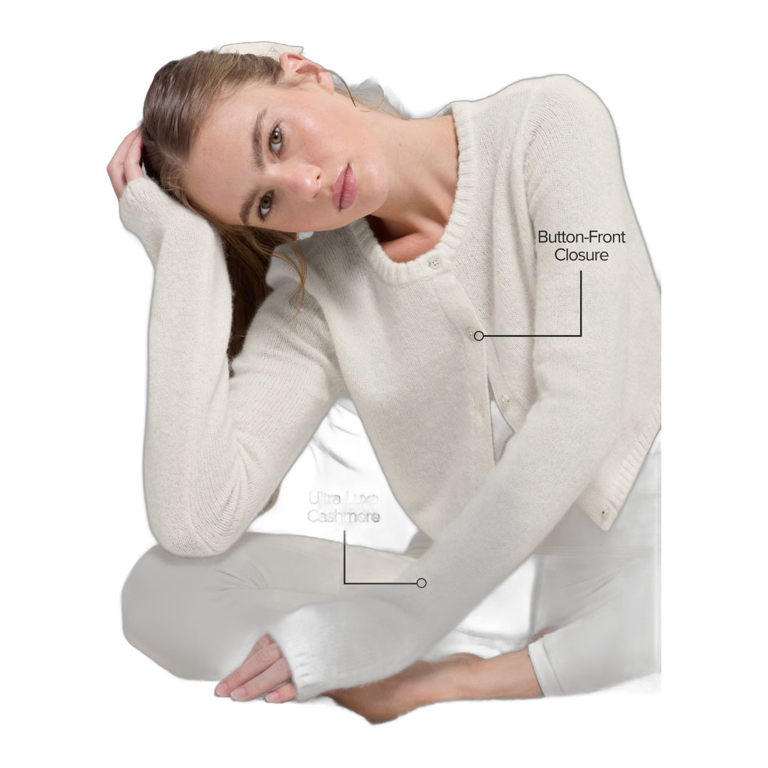 alo Wool Cashmere New Class Cropped Cardigan - Ivory