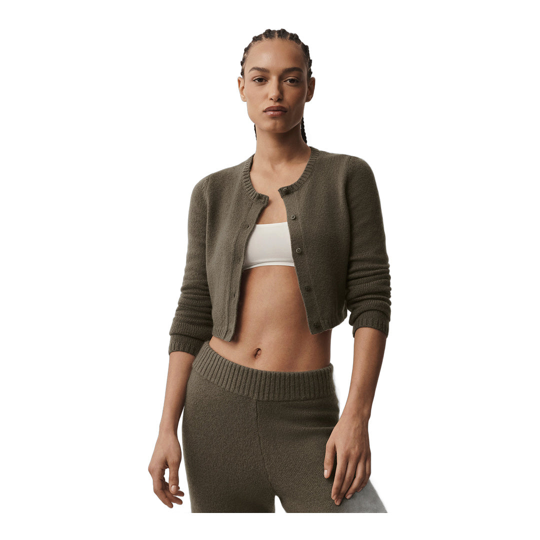alo Wool Cashmere New Class Cropped Cardigan - Olive Tree