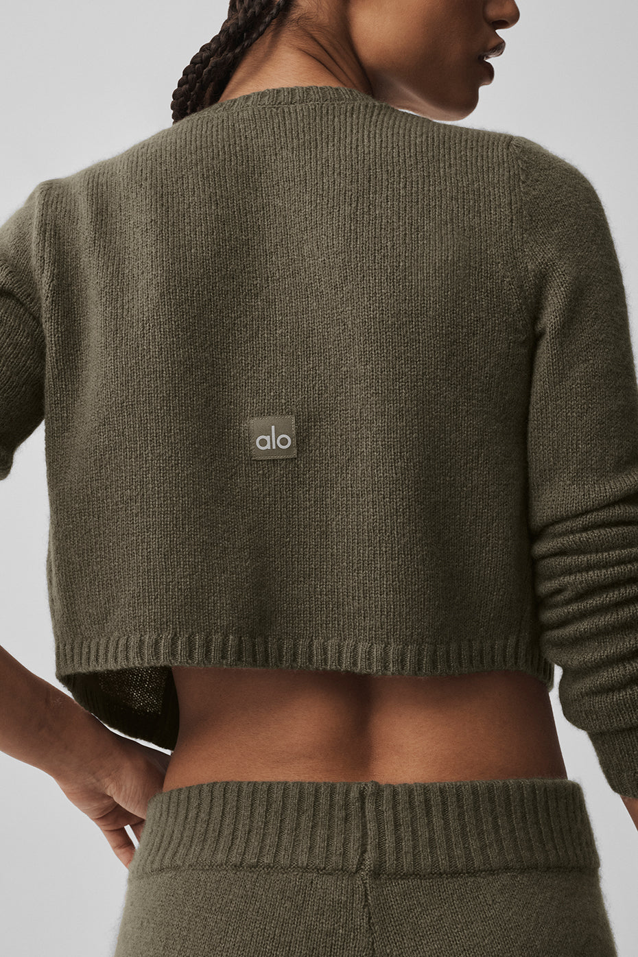 alo Wool Cashmere New Class Cropped Cardigan - Olive Tree