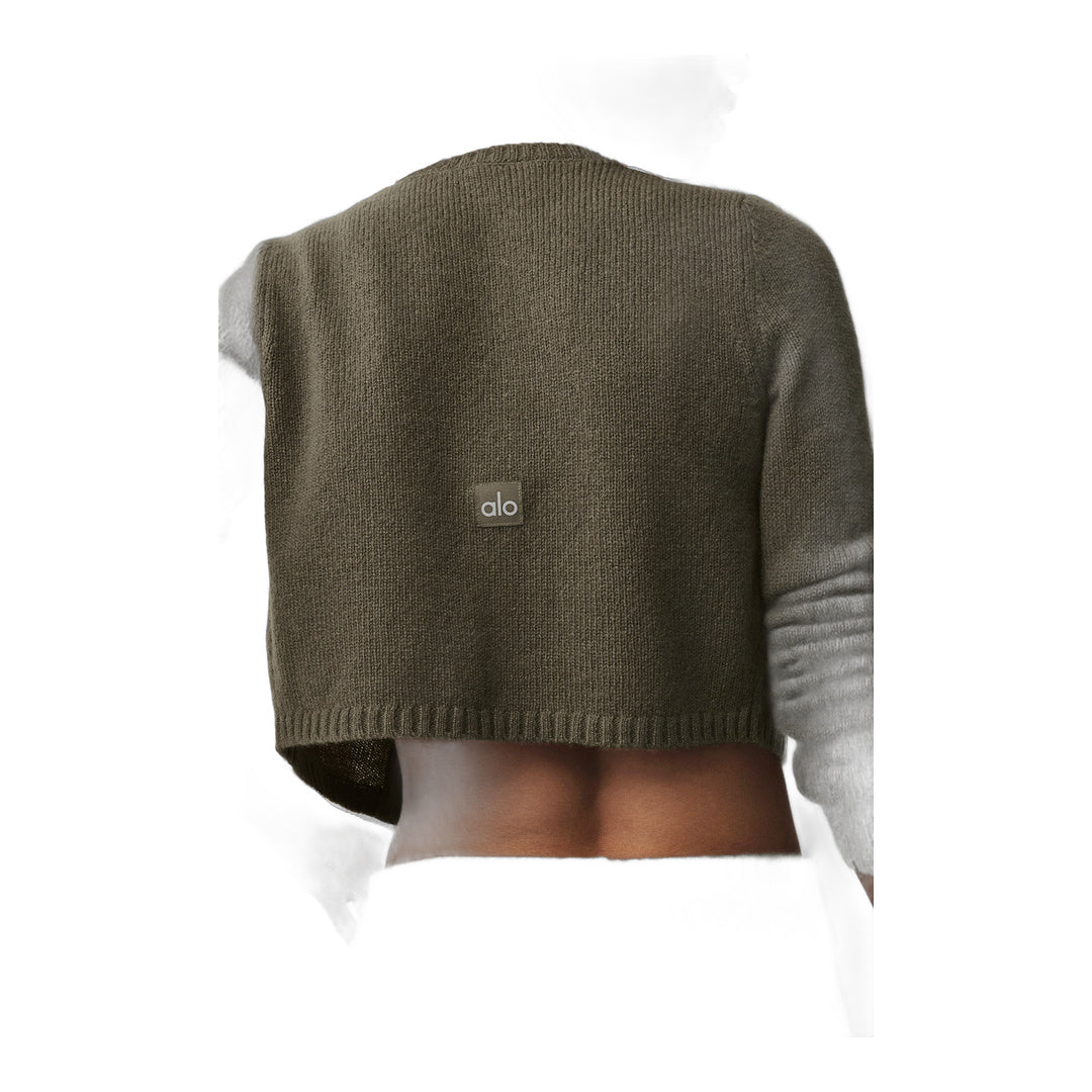 alo Wool Cashmere New Class Cropped Cardigan - Olive Tree