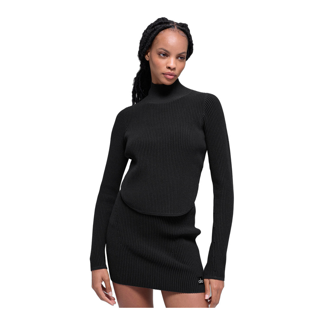 alo Denim Knit Backless Long Sleeve - Black/Anthracite
