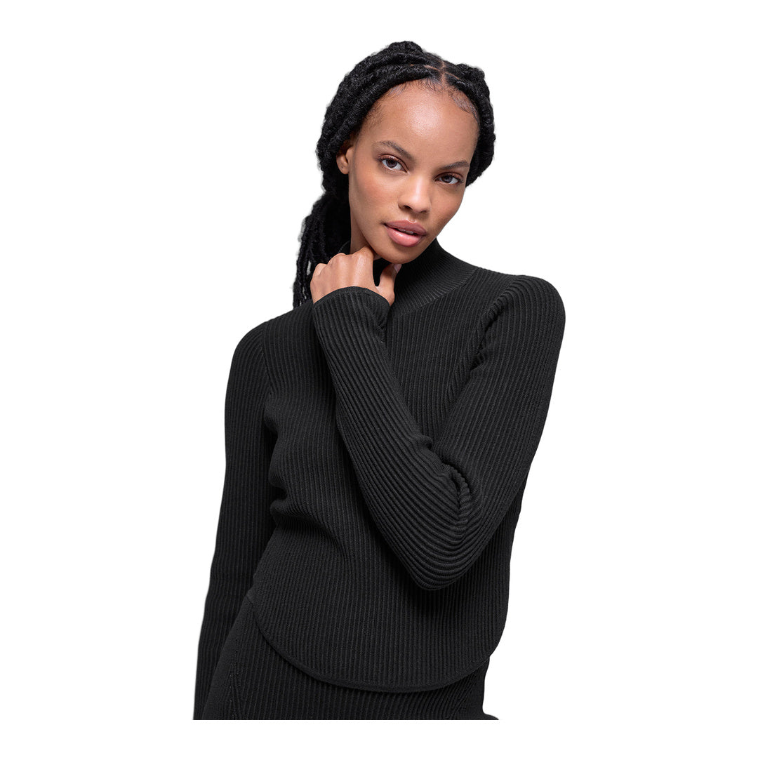 alo Denim Knit Backless Long Sleeve - Black/Anthracite