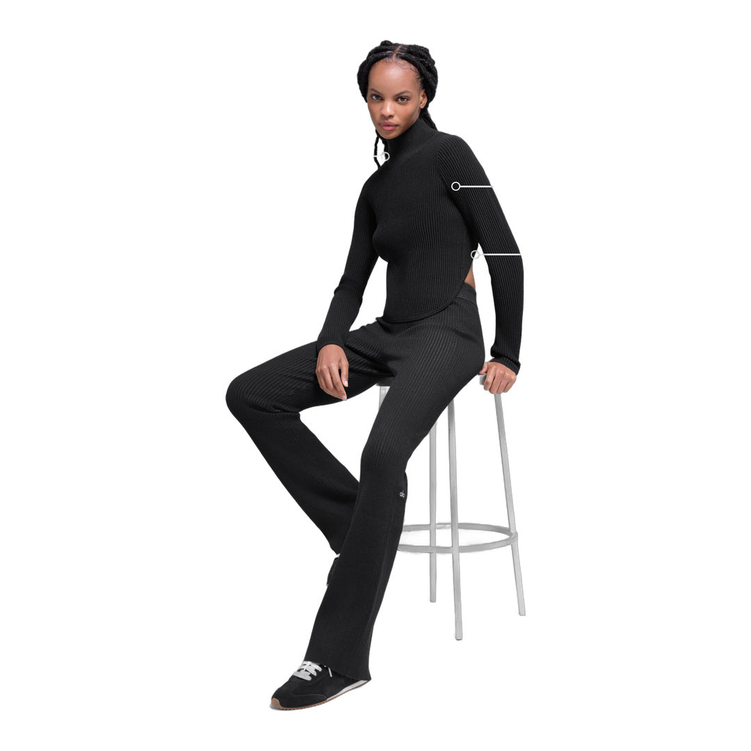 alo Denim Knit Backless Long Sleeve - Black/Anthracite