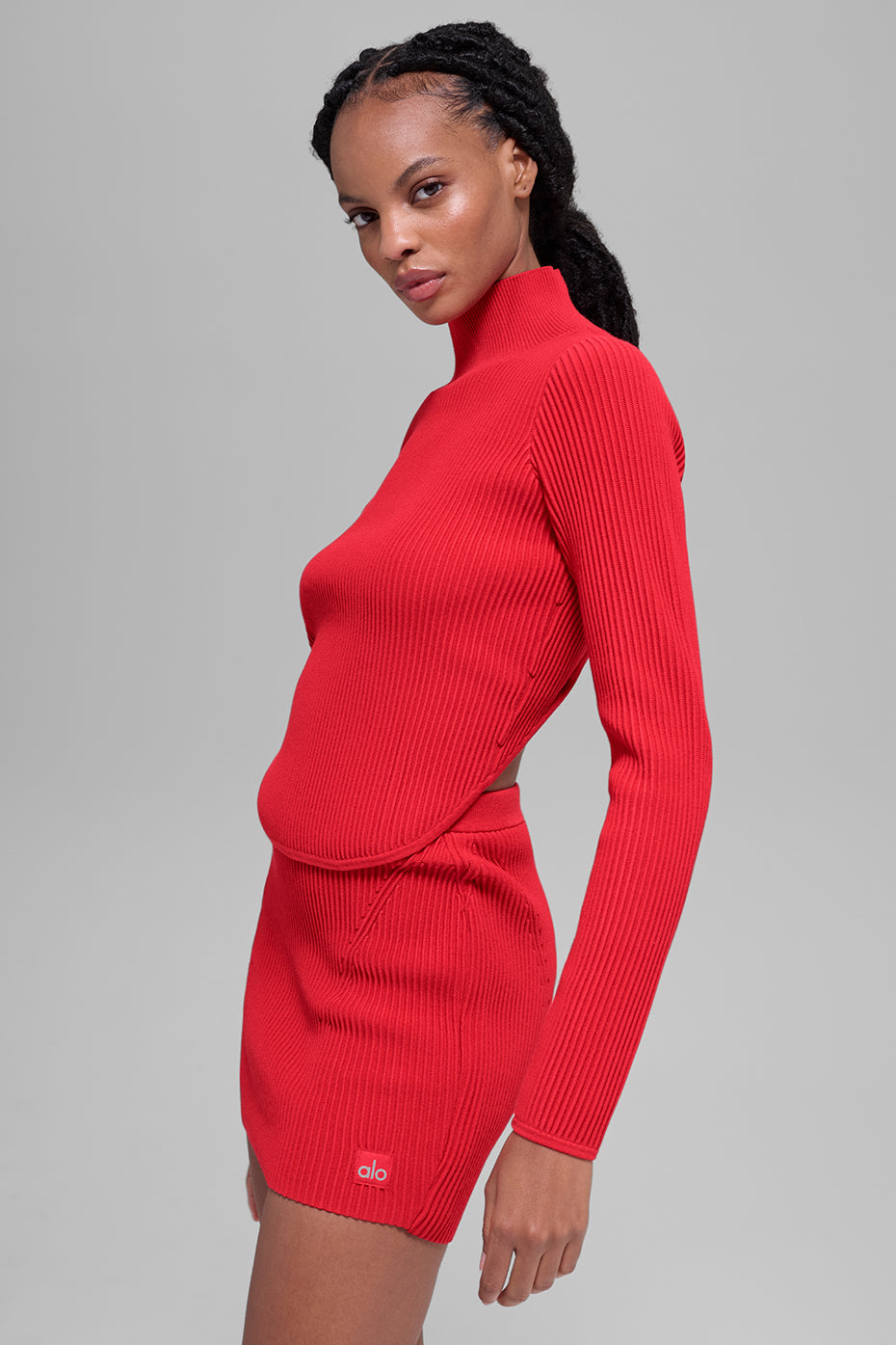 alo Denim Knit Backless Long Sleeve - Bright Red