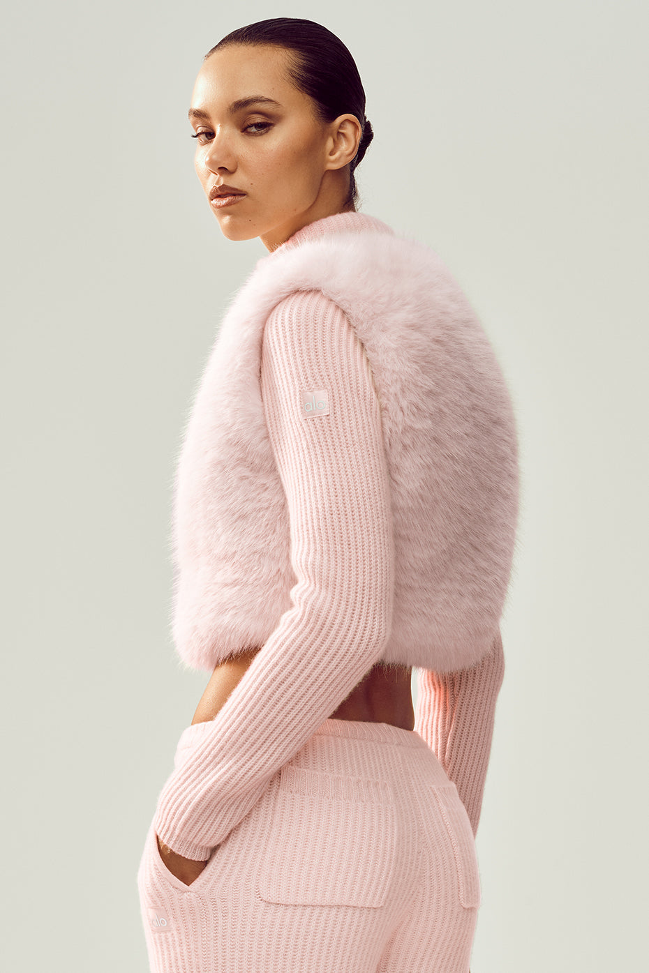 alo Faux Fur Cashmere Northstar Full Zip - Frosted Pink