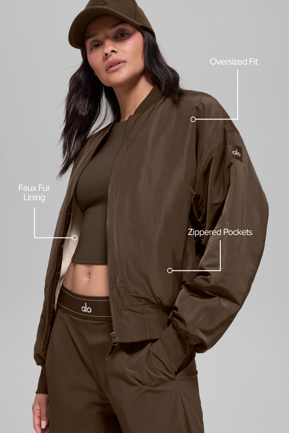 alo Faux Fur Urbanite Bomber - Espresso/Ivory