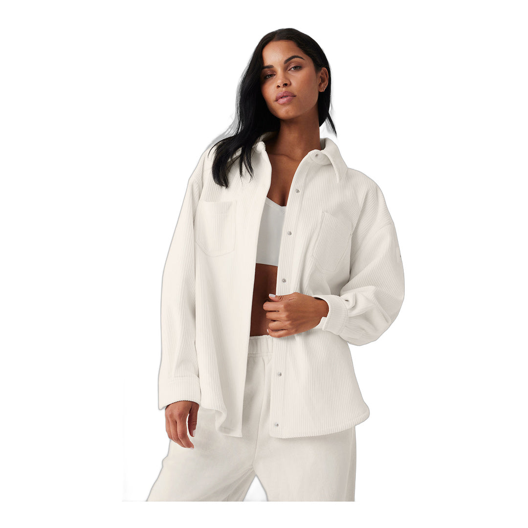 alo Ribbed Velour Mountain Side Shacket - Ivory