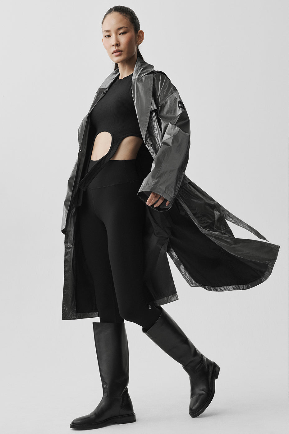 alo Metallic Break Line Trench - Silver Metallic