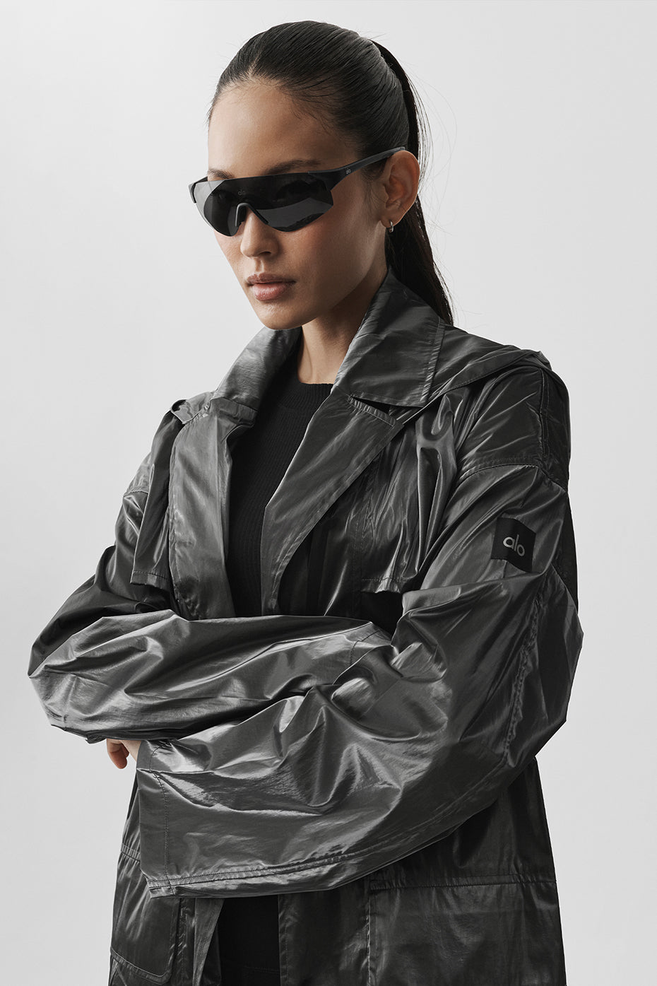 alo Metallic Break Line Trench - Silver Metallic