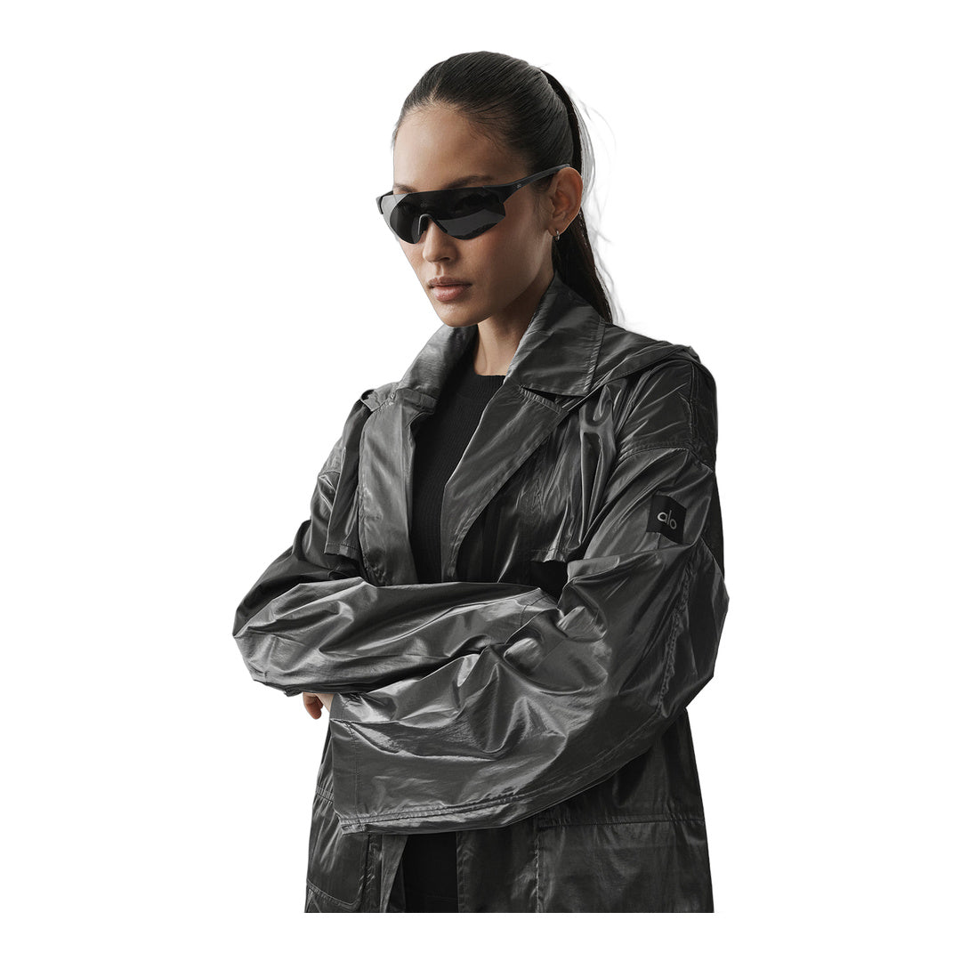 alo Metallic Break Line Trench - Silver Metallic