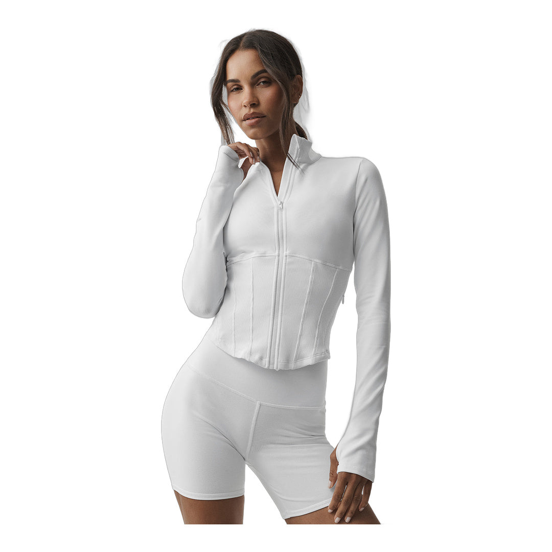 alo Airbrush Corset Full Zip Jacket - White