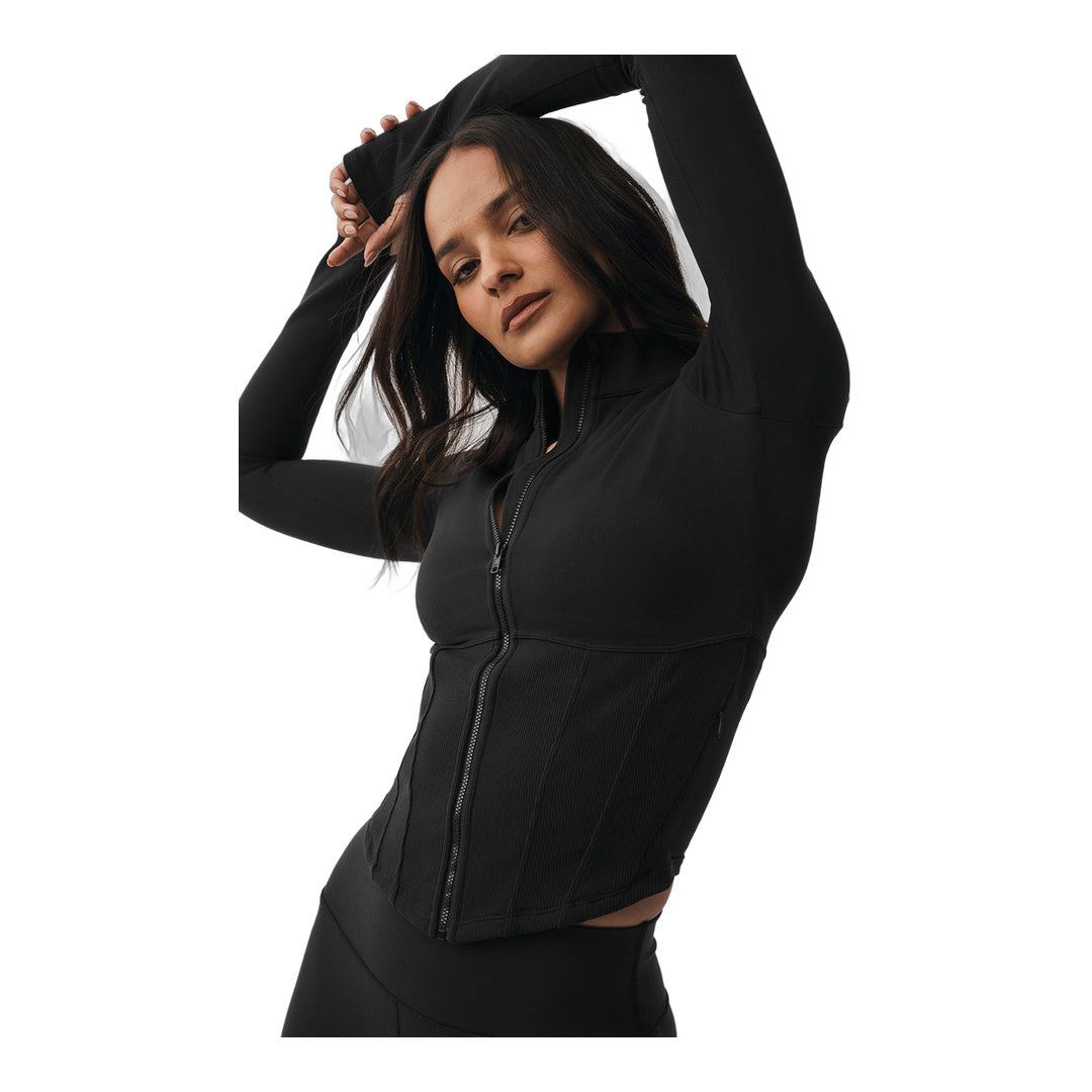 alo Airbrush Corset Full Zip Jacket - Black