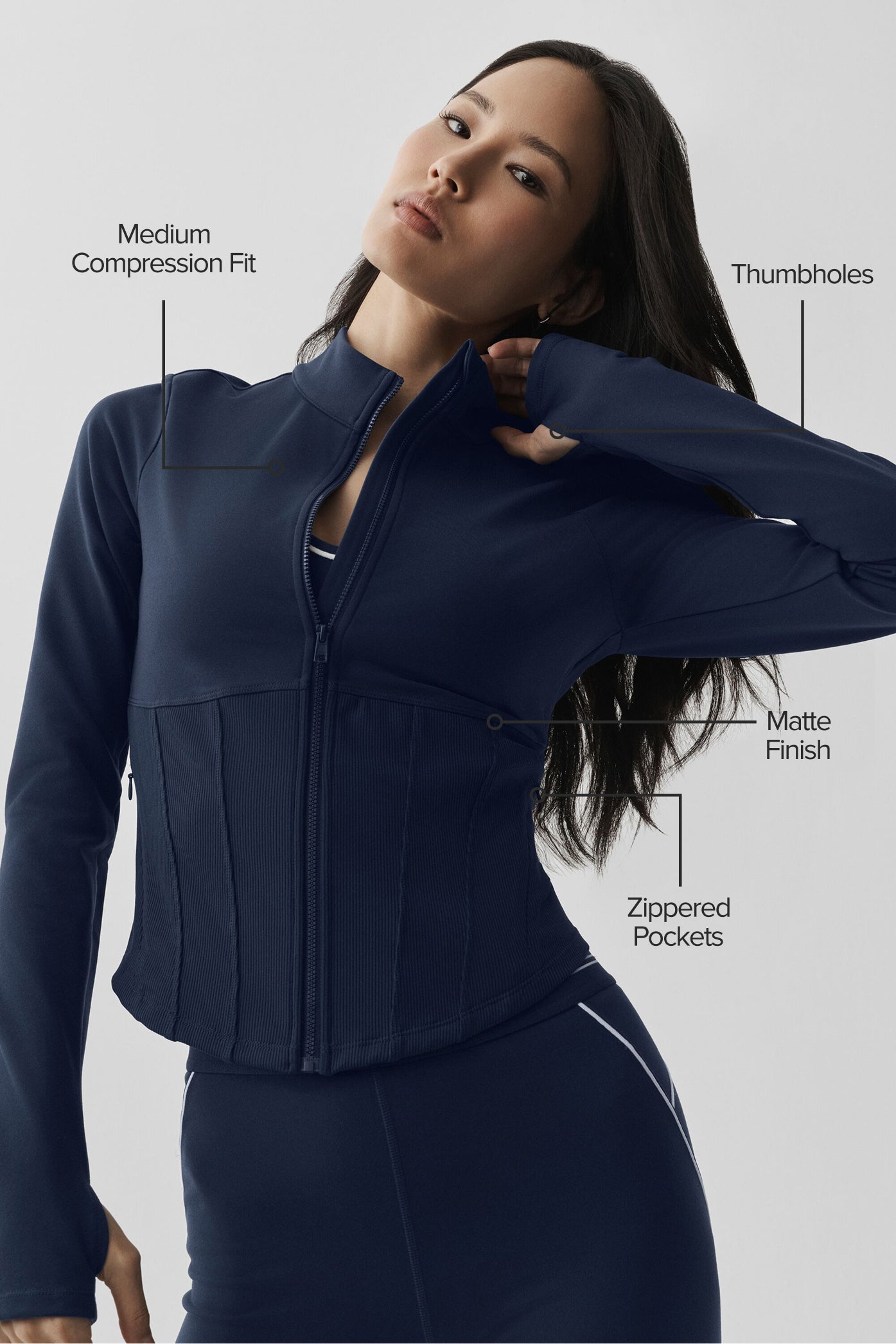 alo Airbrush Corset Full Zip Jacket - Navy