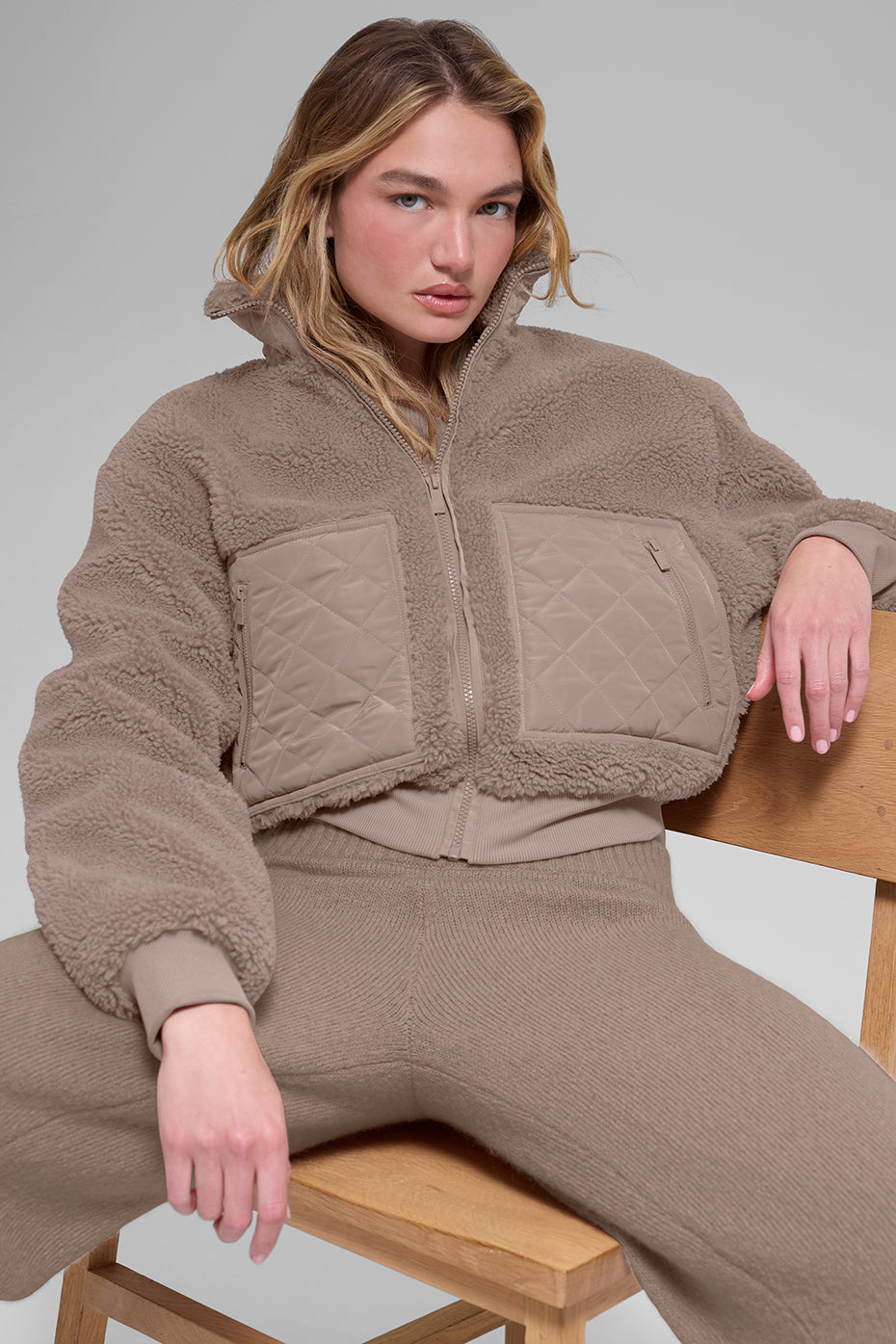alo Sherpa Edge Bomber - Chai Latte