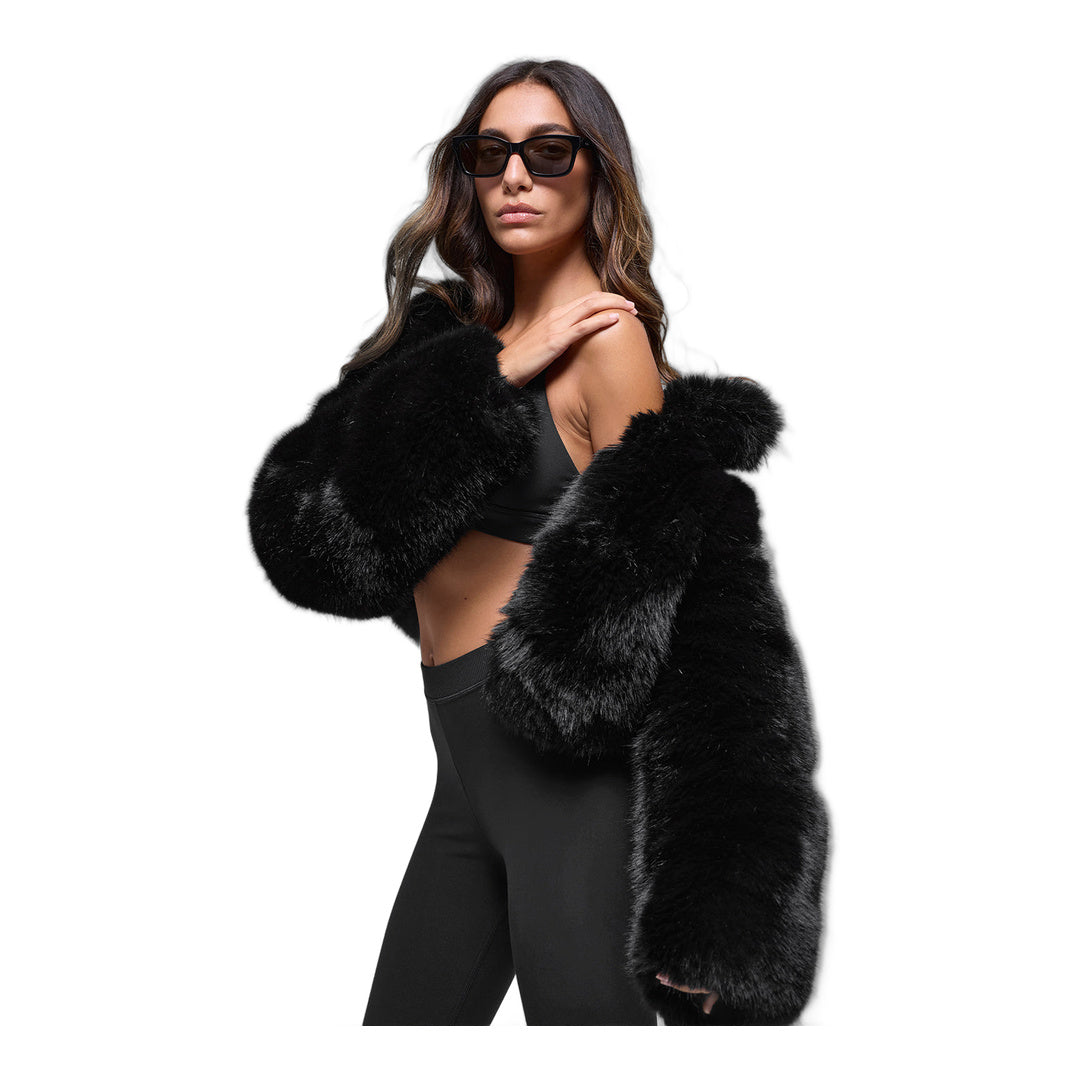 alo Opulent Faux Fur Cropped Jacket - Black