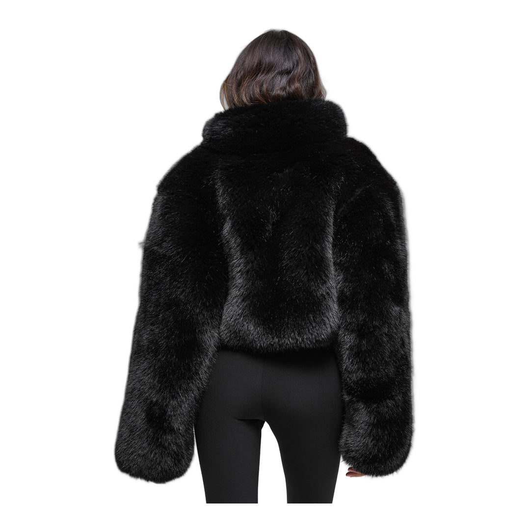 alo Opulent Faux Fur Cropped Jacket - Black
