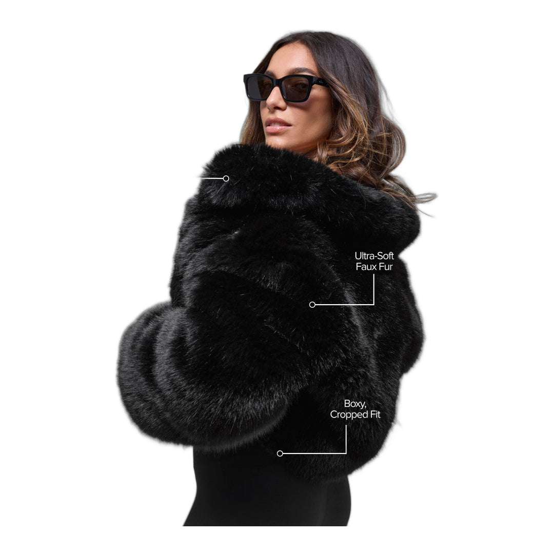 alo Opulent Faux Fur Cropped Jacket - Black