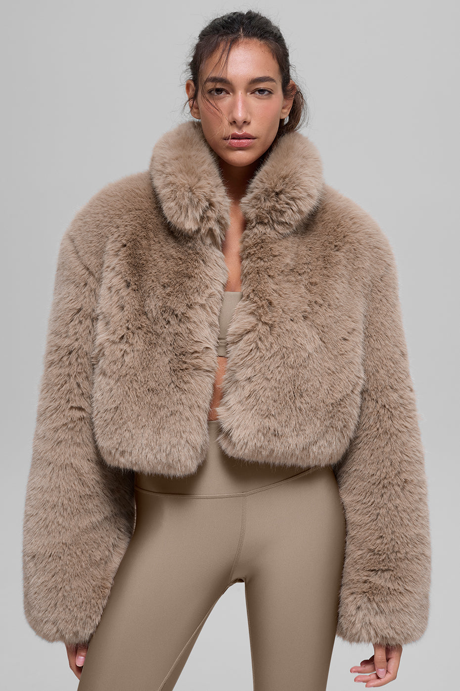 alo Opulent Faux Fur Cropped Jacket - Oat