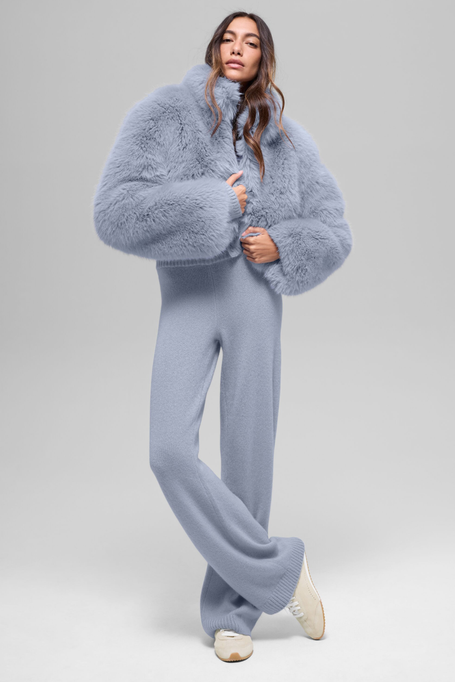 alo Opulent Faux Fur Cropped Jacket - Winter Frost