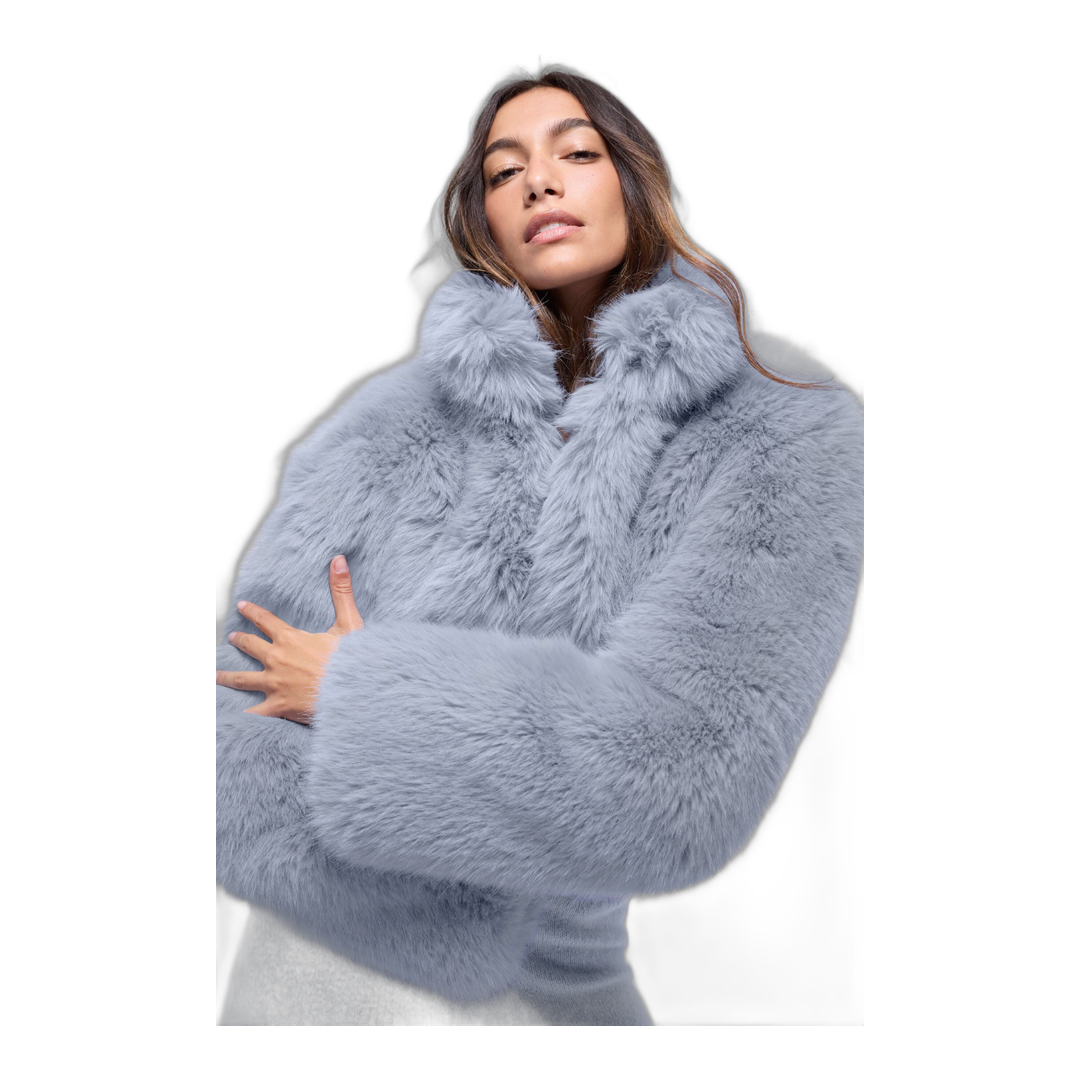 alo Opulent Faux Fur Cropped Jacket - Winter Frost