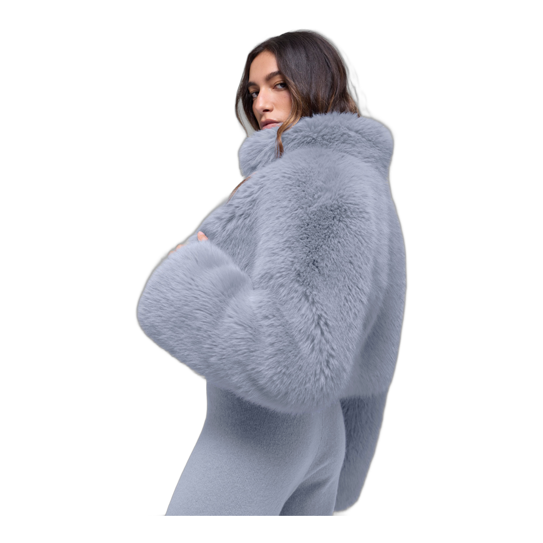 alo Opulent Faux Fur Cropped Jacket - Winter Frost