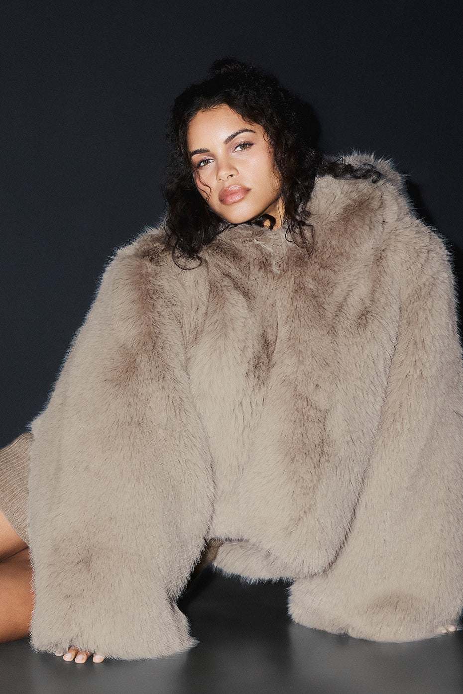 alo Opulent Faux Fur Statement Jacket - Oat